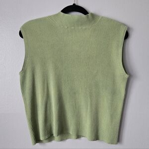 Joseph A 100% Silk Ribbed Mock Neck Tank Top Sleeveless Sweater Green Size XL